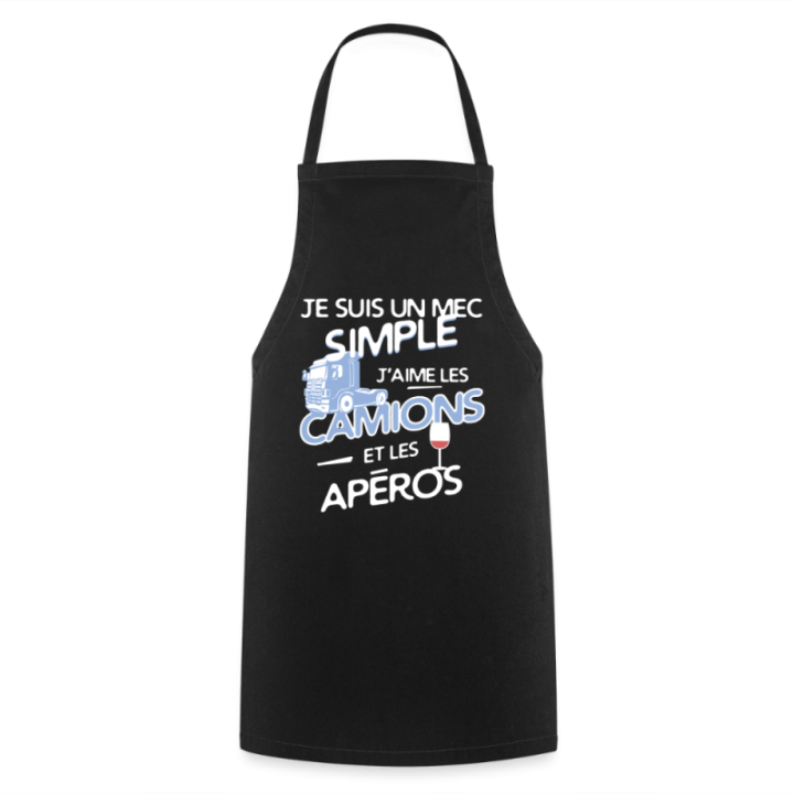 Tablier de cuisine - Un mec simple: Camions et apéros - noir - front