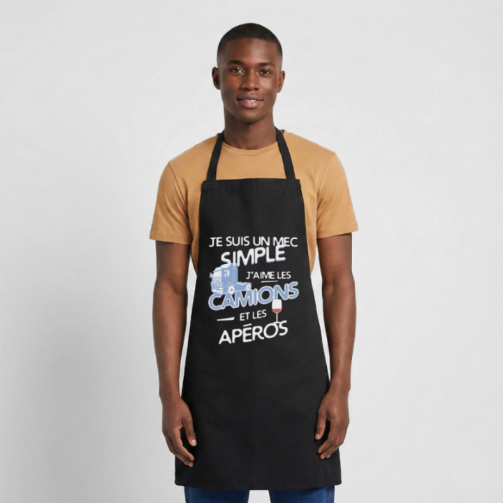 Tablier de cuisine - Un mec simple: Camions et apéros - noir - front