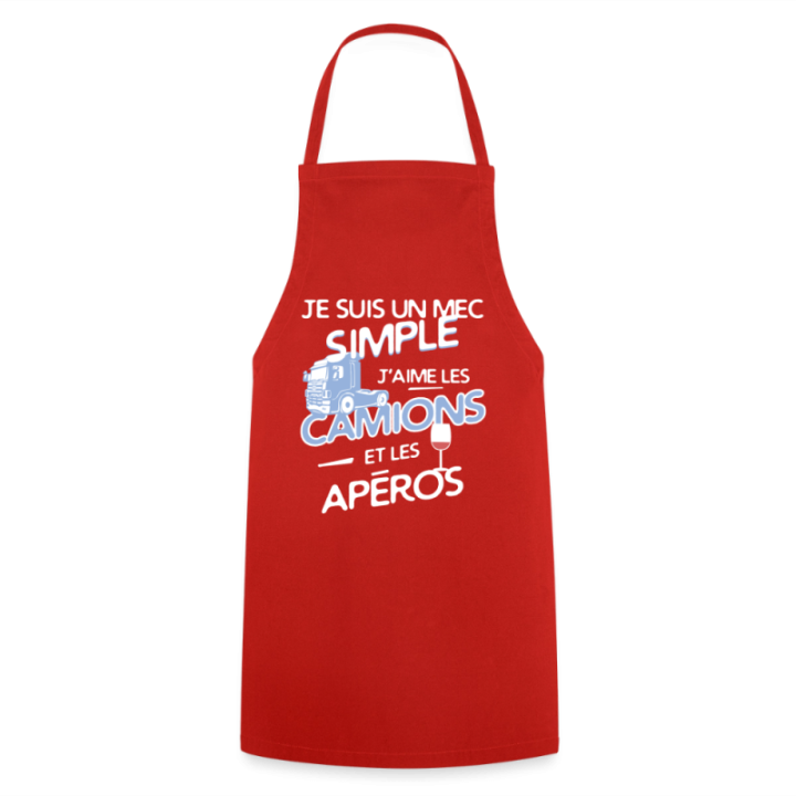 Tablier de cuisine - Un mec simple: Camions et apéros - rouge - front