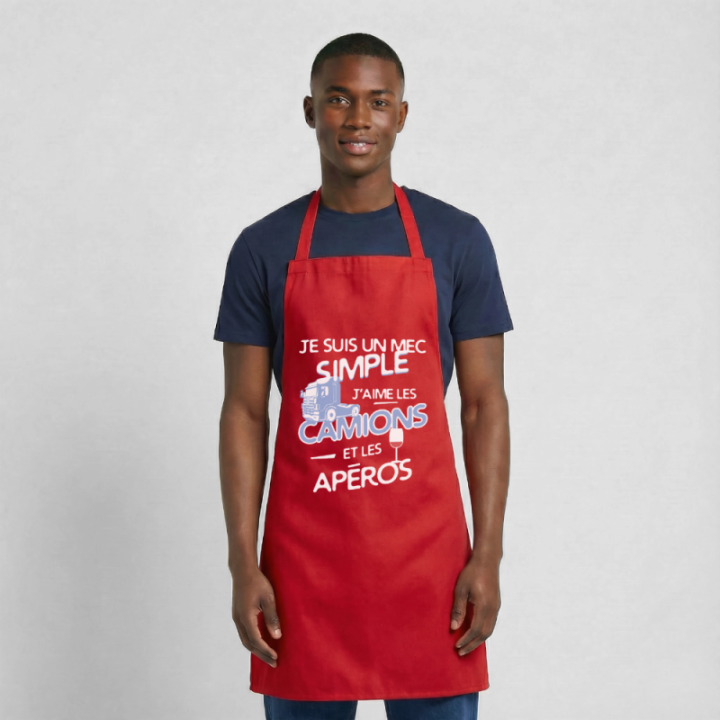 Tablier de cuisine - Un mec simple: Camions et apéros - rouge - front