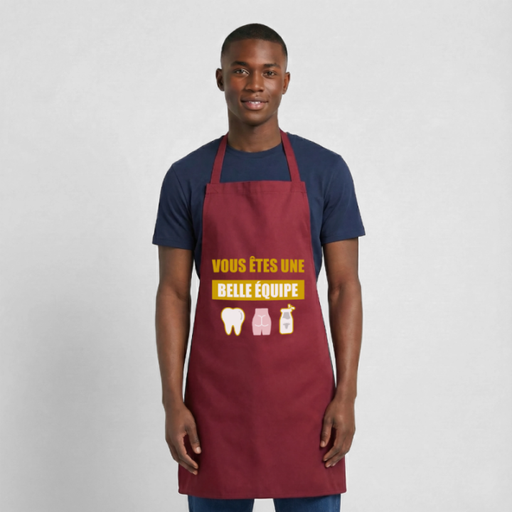 Tablier de cuisine - Une belle équipe (énigme) - bordeaux - front