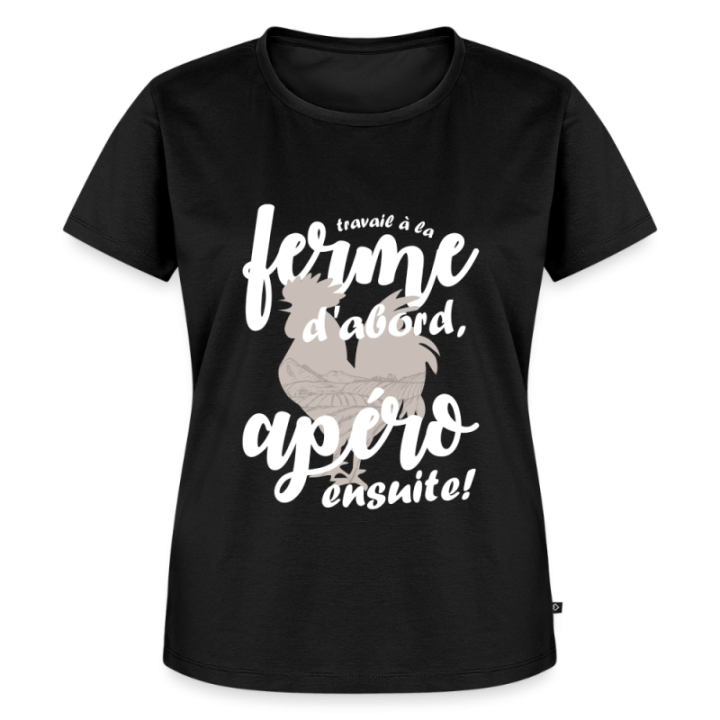 T-shirt premium femme - Travail à la ferme et apéro - noir - front