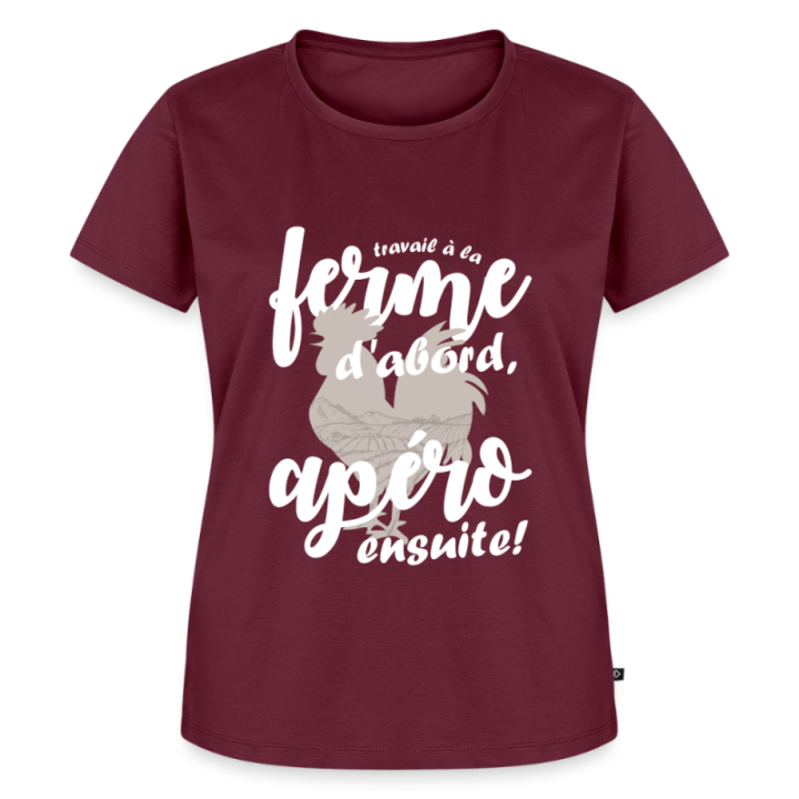 T-shirt premium femme - Travail à la ferme et apéro - bourgogne - front