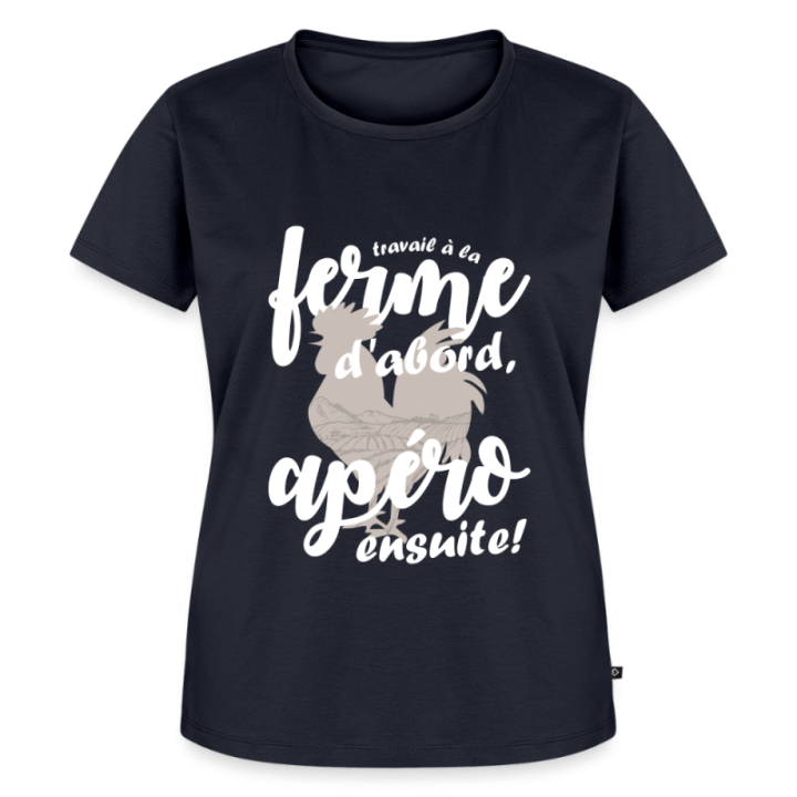 T-shirt premium femme - Travail à la ferme et apéro - bleu marine - front