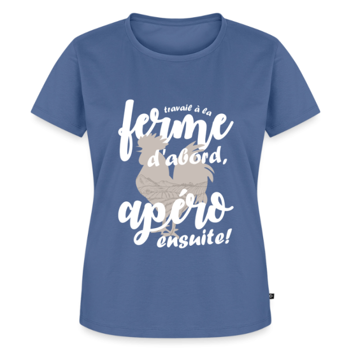 T-shirt premium femme - Travail à la ferme et apéro - bleu pigeon - front