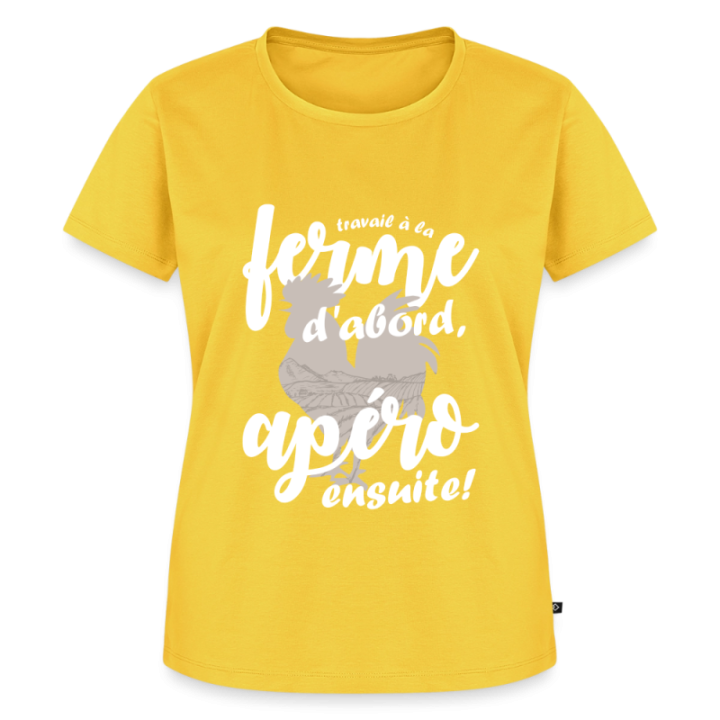 T-shirt premium femme - Travail à la ferme et apéro - jaune soleil - front