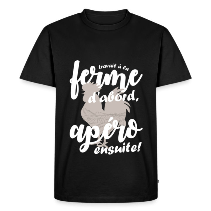 T-shirt premium homme - Travail à la ferme et apéro - noir - front