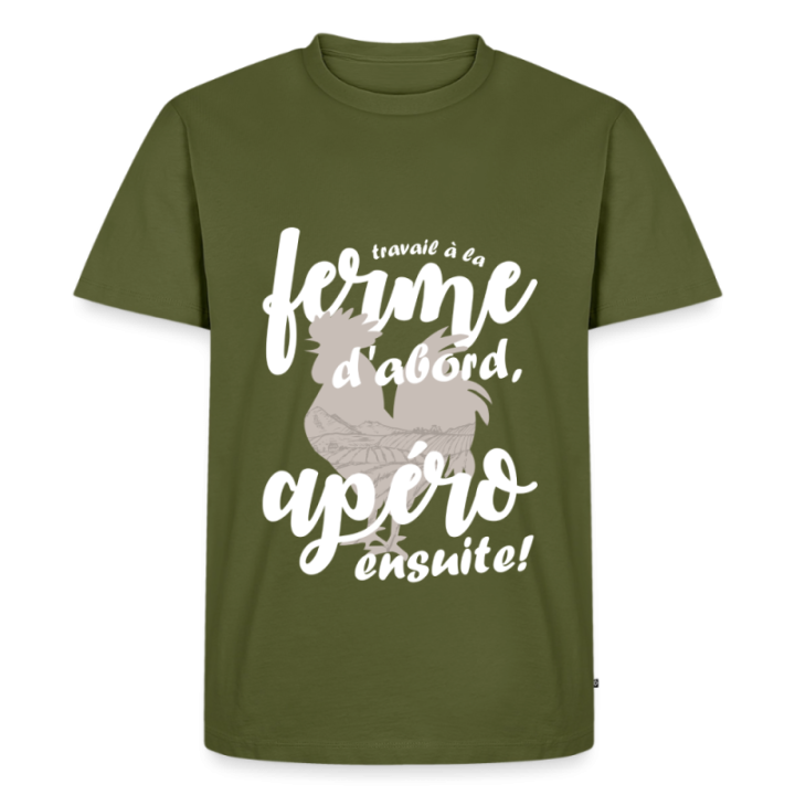 T-shirt premium homme - Travail à la ferme et apéro - kaki - front