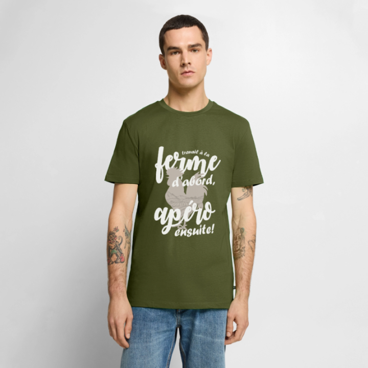 T-shirt premium homme - Travail à la ferme et apéro - kaki - front