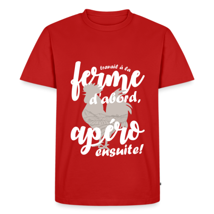 T-shirt premium homme - Travail à la ferme et apéro - rouge - front