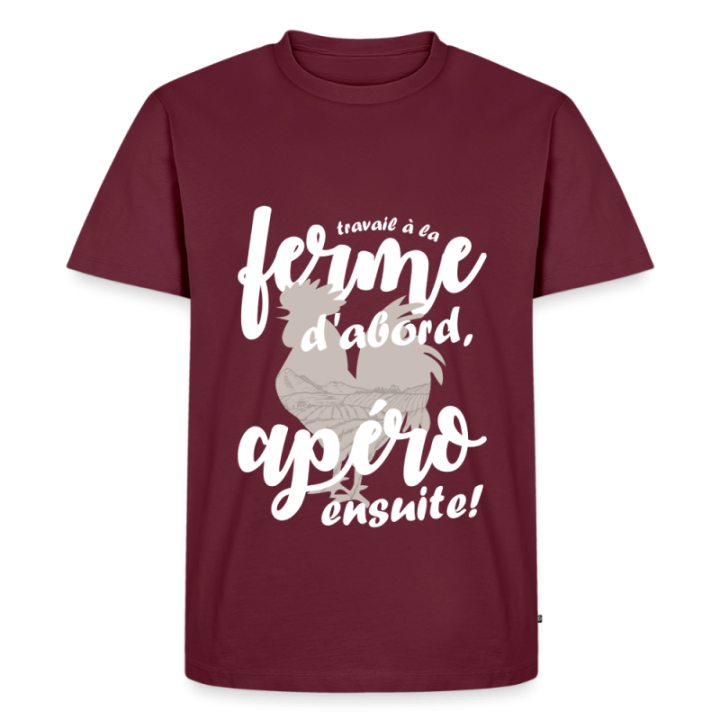 T-shirt premium homme - Travail à la ferme et apéro - bourgogne - front