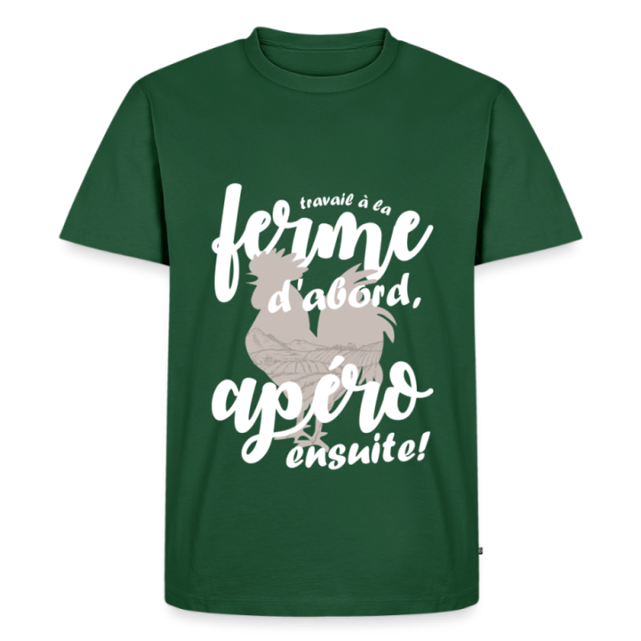T-shirt premium homme - Travail à la ferme et apéro - vert bouteille - front
