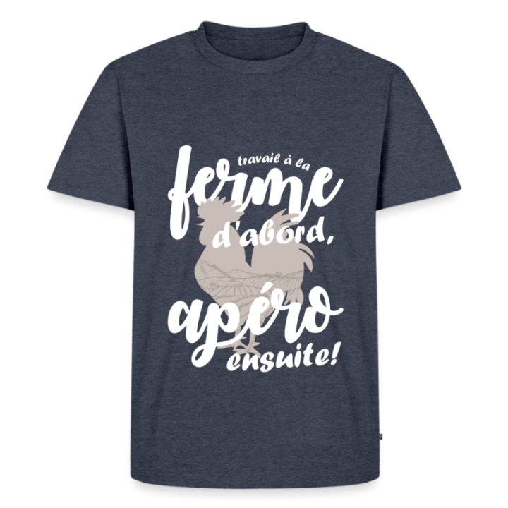 T-shirt premium homme - Travail à la ferme et apéro - bleu jeans  - front