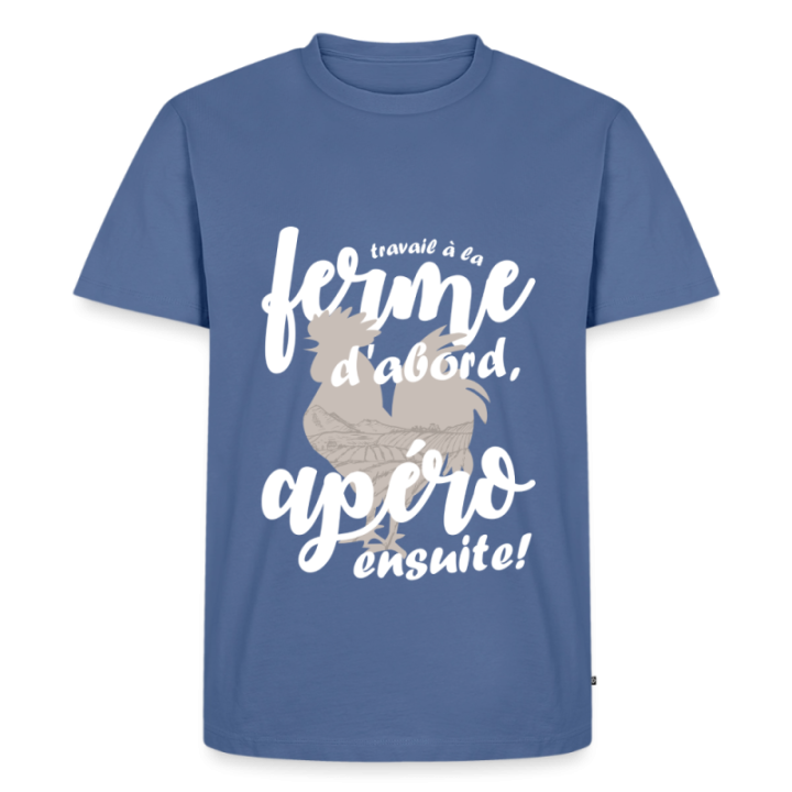 T-shirt premium homme - Travail à la ferme et apéro - bleu pigeon - front