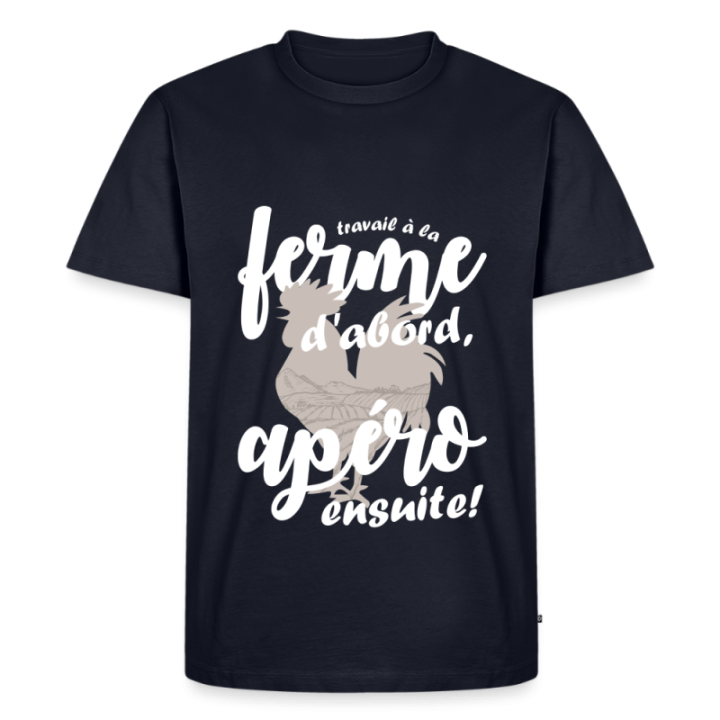 T-shirt premium homme - Travail à la ferme et apéro - bleu marine - front