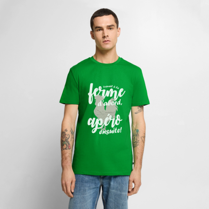 T-shirt premium homme - Travail à la ferme et apéro - vert - front