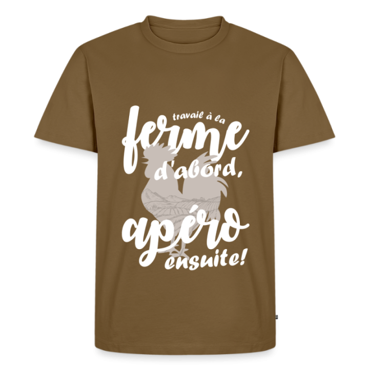 T-shirt premium homme - Travail à la ferme et apéro - marron noisette - front