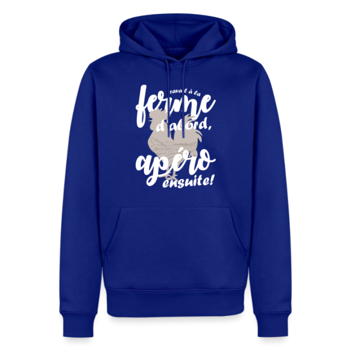 Sweat-shirt à capuche premium homme - Travail à la ferme et apéro - bleu roi - front