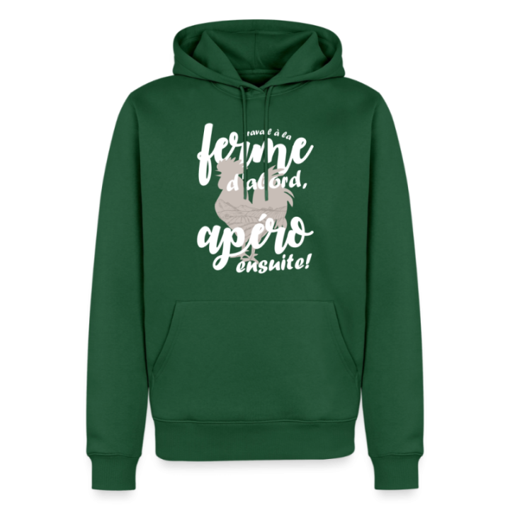 Sweat-shirt à capuche premium homme - Travail à la ferme et apéro - vert bouteille - front