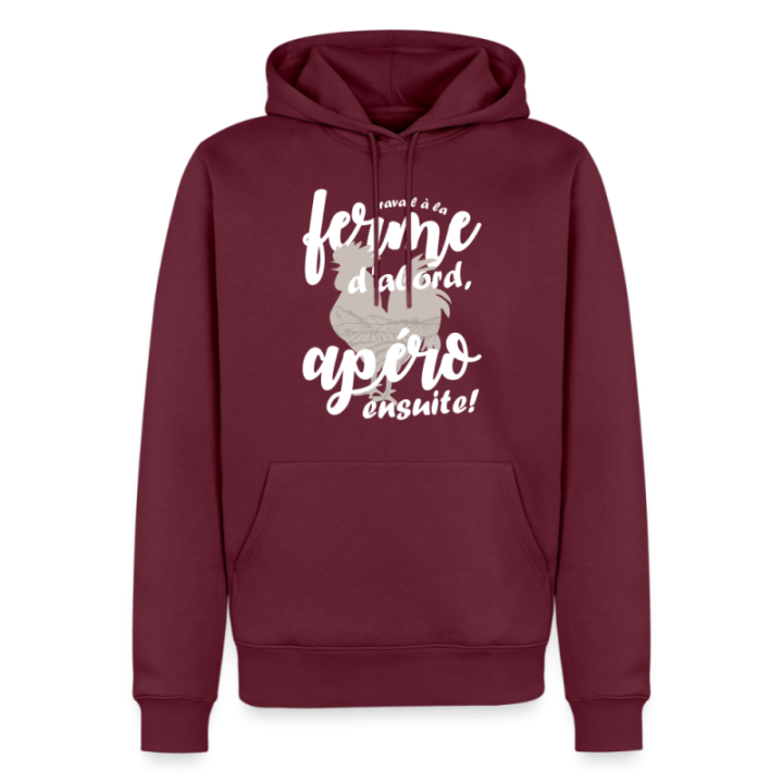 Sweat-shirt à capuche premium homme - Travail à la ferme et apéro - bourgogne - front