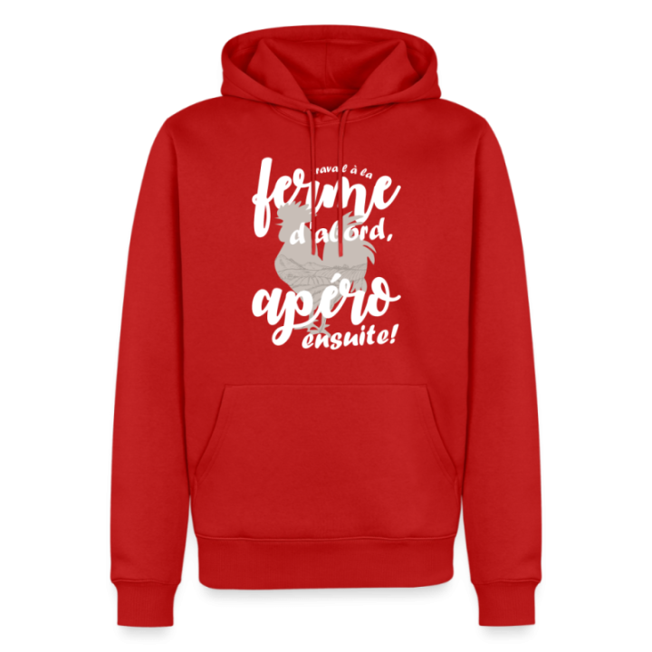 Sweat-shirt à capuche premium homme - Travail à la ferme et apéro - rouge - front