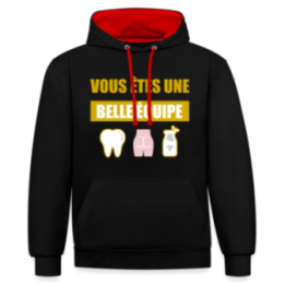 Sweat-shirt à capuche contrasté unisexe - Une belle équipe (énigme) - noir/rouge - front