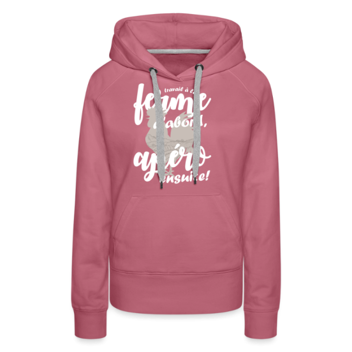Sweat-shirt à capuche premium femme - Travail à la ferme et apéro - mauve - front