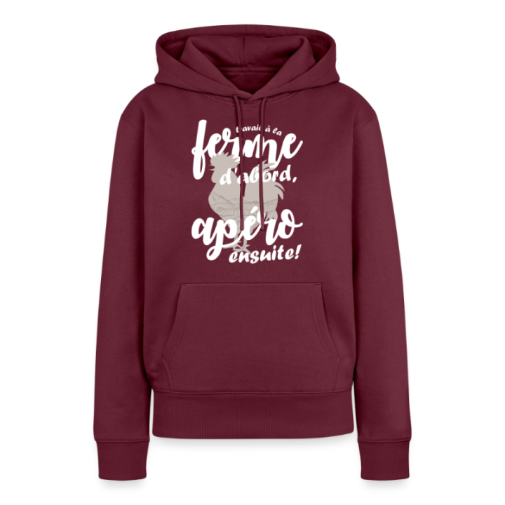 Sweat-shirt à capuche premium femme - Travail à la ferme et apéro - bourgogne - front