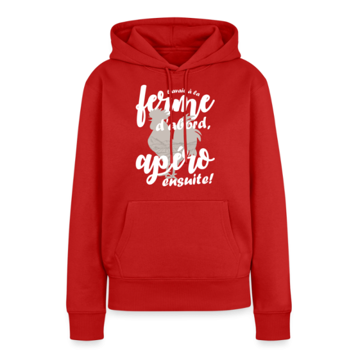 Sweat-shirt à capuche premium femme - Travail à la ferme et apéro - rouge - front