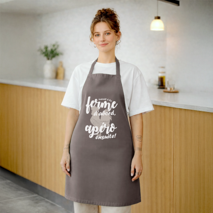Tablier de cuisine - Travail à la ferme et apéro - gris - front