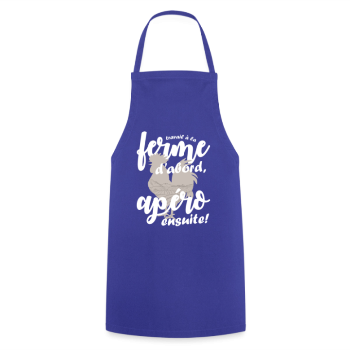 Tablier de cuisine - Travail à la ferme et apéro - bleu royal - front