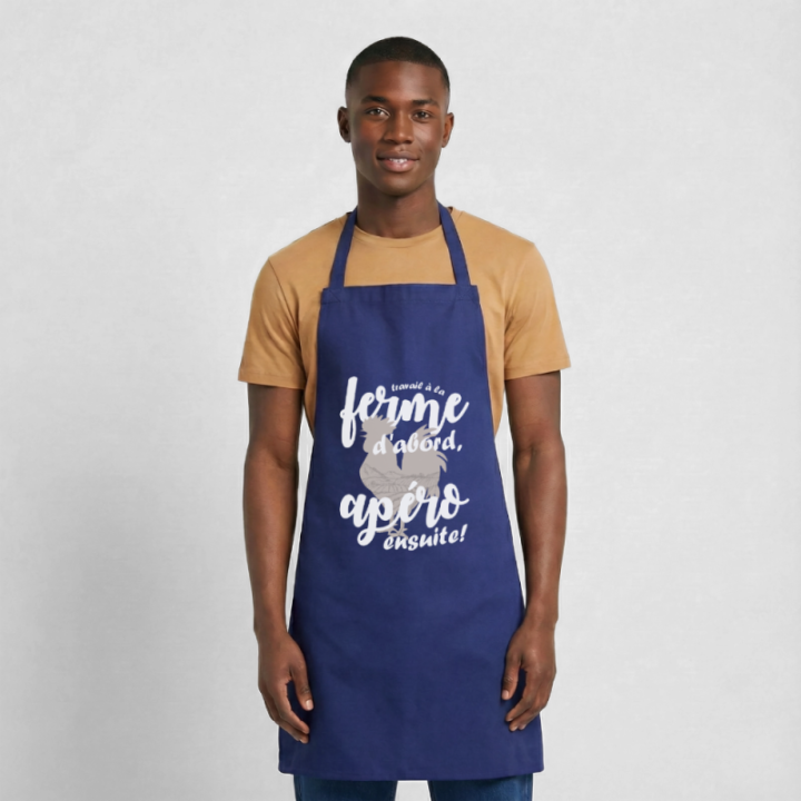 Tablier de cuisine - Travail à la ferme et apéro - bleu royal - front