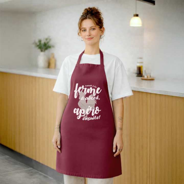 Tablier de cuisine - Travail à la ferme et apéro - bordeaux - front