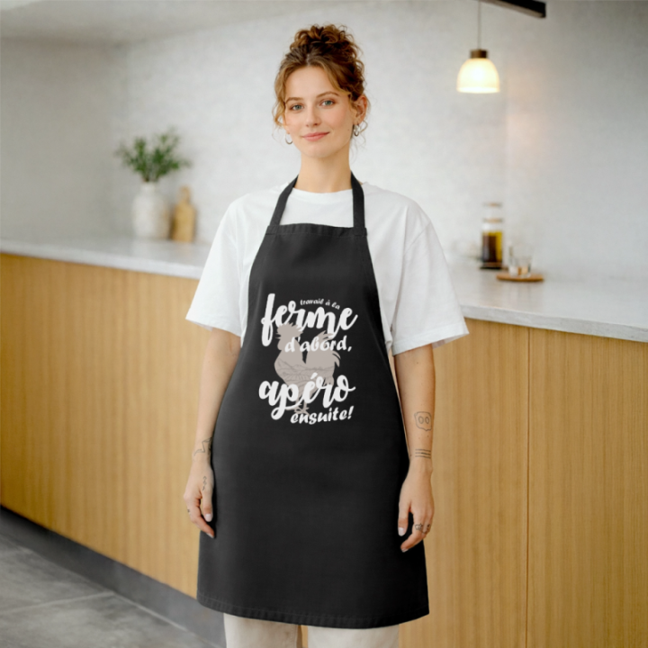 Tablier de cuisine - Travail à la ferme et apéro - noir - front