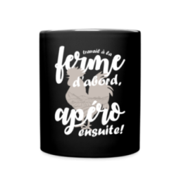Mug uni - Travail à la ferme et apéro - noir - front