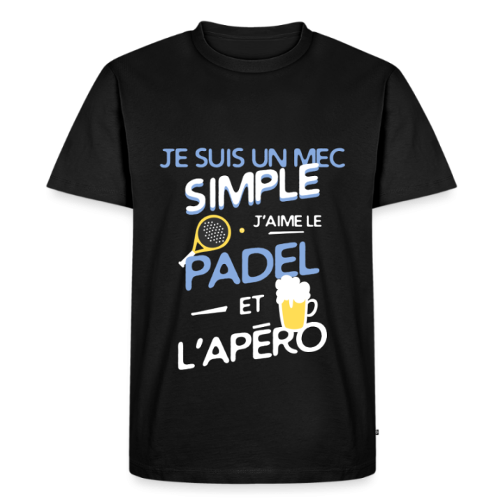 T-shirt premium homme - Un mec simple: Padel et apéro - noir - front