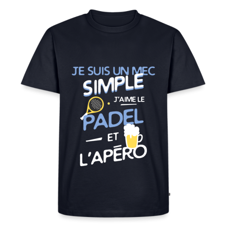 T-shirt premium homme - Un mec simple: Padel et apéro - bleu marine - front