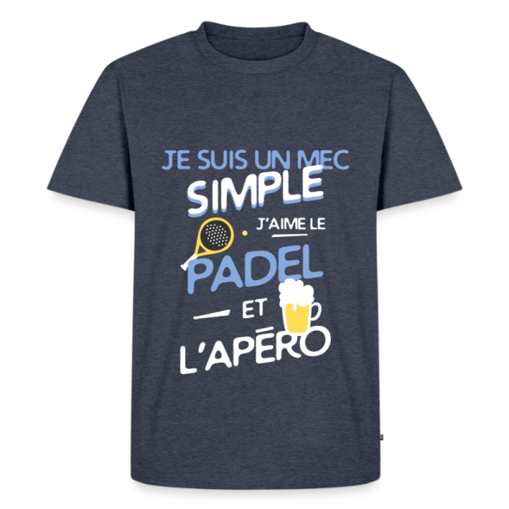 T-shirt premium homme - Un mec simple: Padel et apéro - bleu jeans  - front