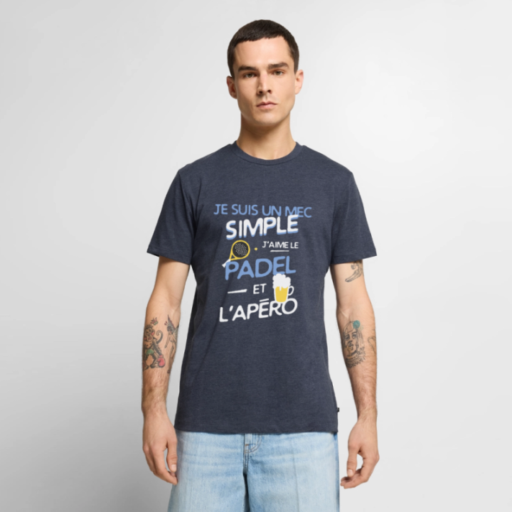 T-shirt premium homme - Un mec simple: Padel et apéro - bleu jeans  - front