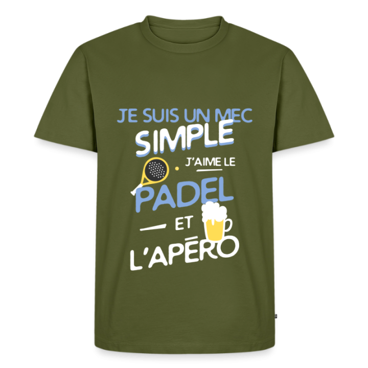T-shirt premium homme - Un mec simple: Padel et apéro - kaki - front