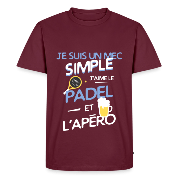 T-shirt premium homme - Un mec simple: Padel et apéro - bourgogne - front