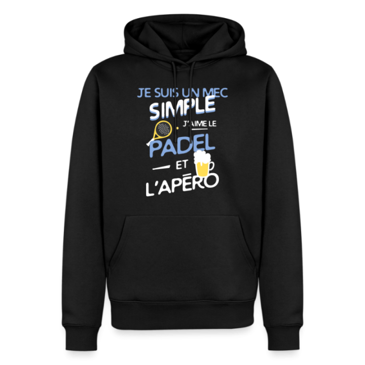 Sweat-shirt à capuche premium homme - Un mec simple: Padel et apéro - noir - front