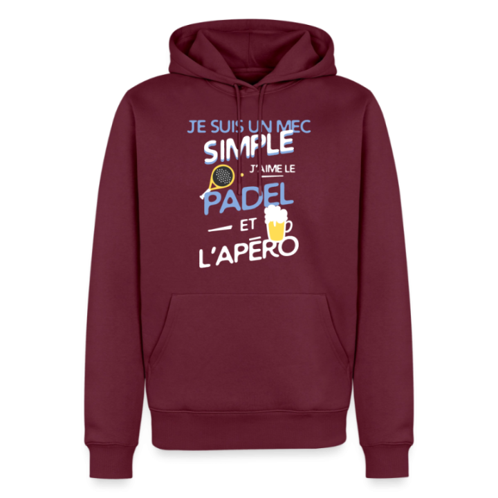 Sweat-shirt à capuche premium homme - Un mec simple: Padel et apéro - bourgogne - front