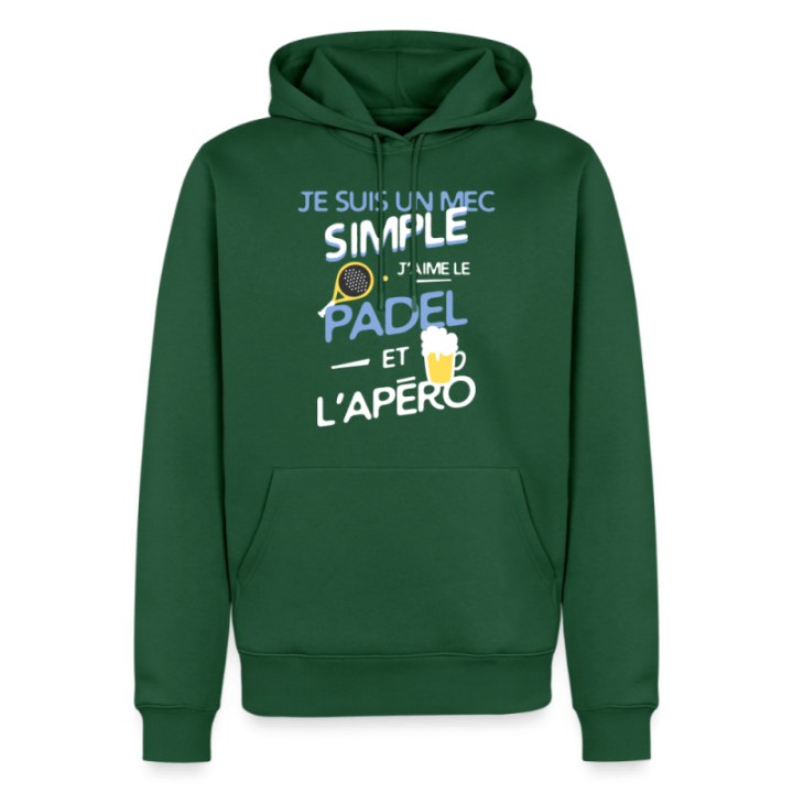 Sweat-shirt à capuche premium homme - Un mec simple: Padel et apéro - vert bouteille - front