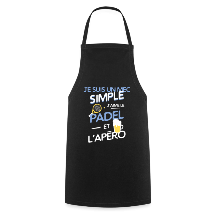 Tablier de cuisine - Un mec simple: Padel et apéro - noir - front