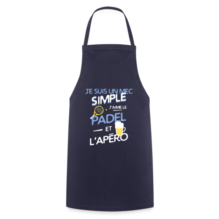 Tablier de cuisine - Un mec simple: Padel et apéro - marine - front