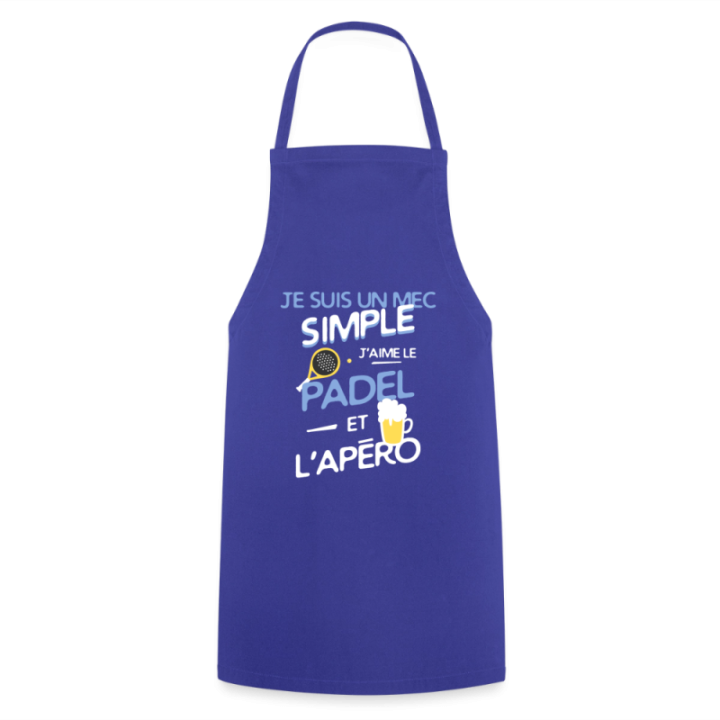 Tablier de cuisine - Un mec simple: Padel et apéro - bleu royal - front