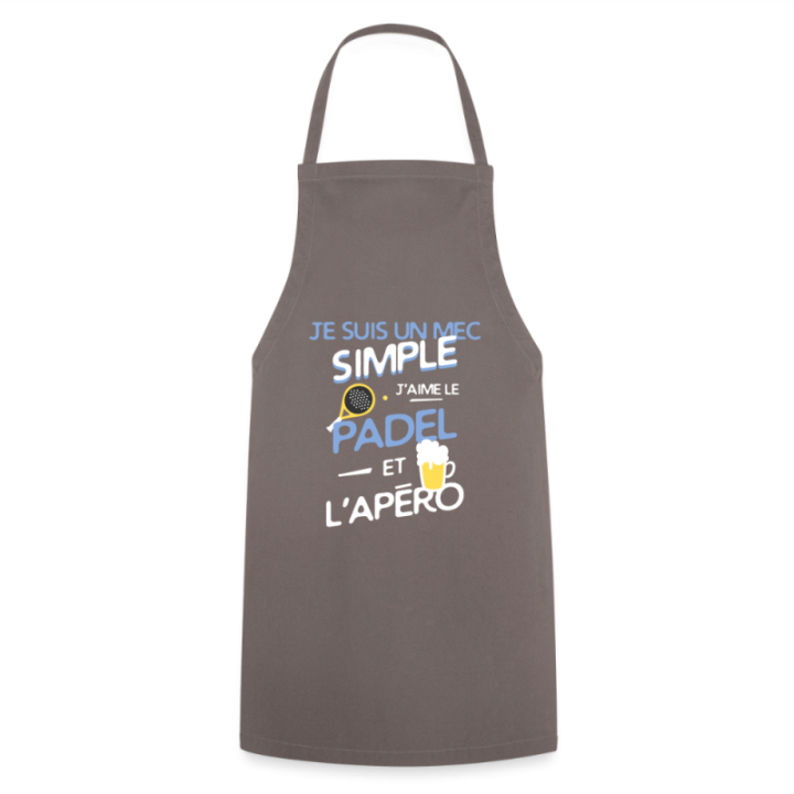 Tablier de cuisine - Un mec simple: Padel et apéro - gris - front