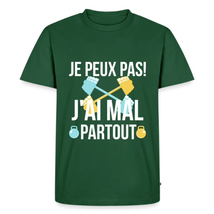 T-shirt premium homme - Je peux pas j'ai mal partout - vert bouteille - front
