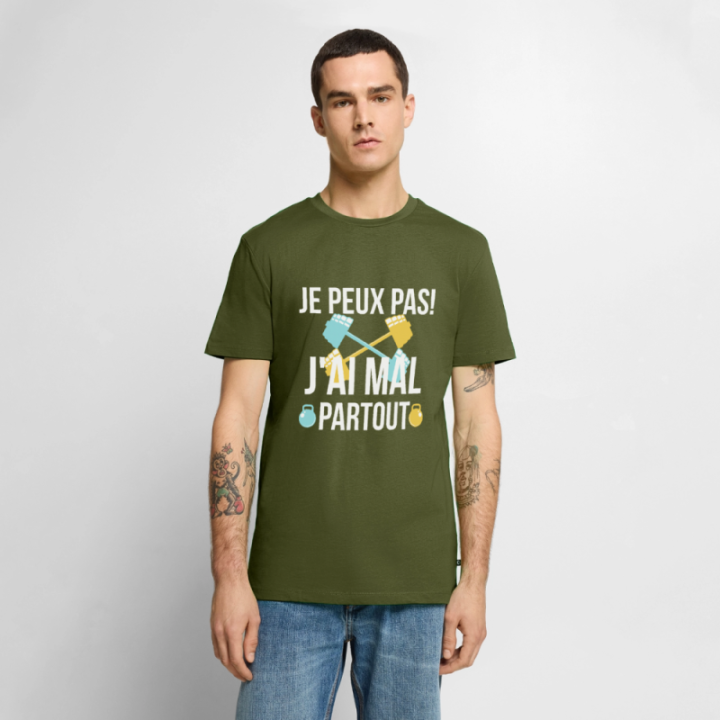 T-shirt premium homme - Je peux pas j'ai mal partout - kaki - front